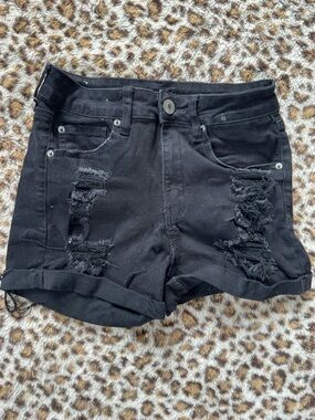 Rue21 Black Distressed Denim Jean Shorts high rise shortie size 6
